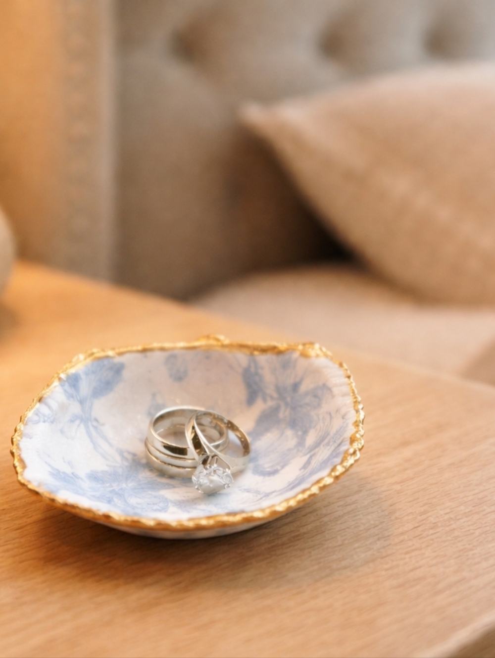 Handmade Decorative Blue and Gold Trinket Dish - Elegant Jewelry Catchall